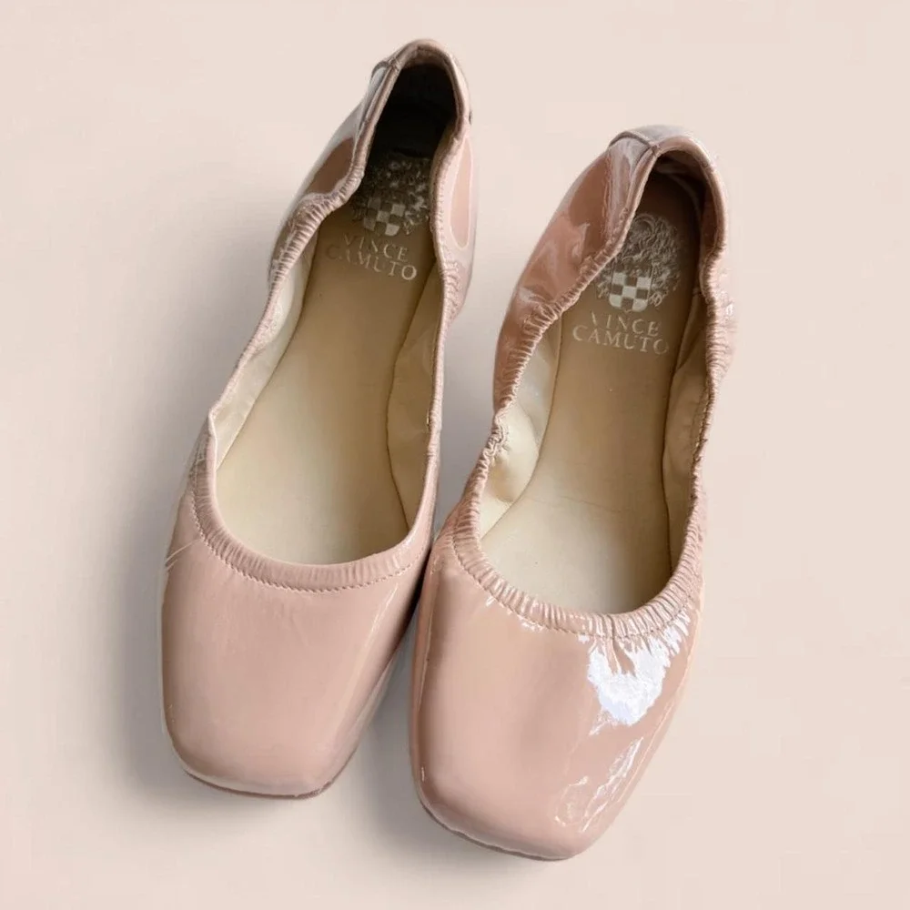 Vince Camuto Women's Size 8M Blush Pink Patent Ballet Flats Square Toe